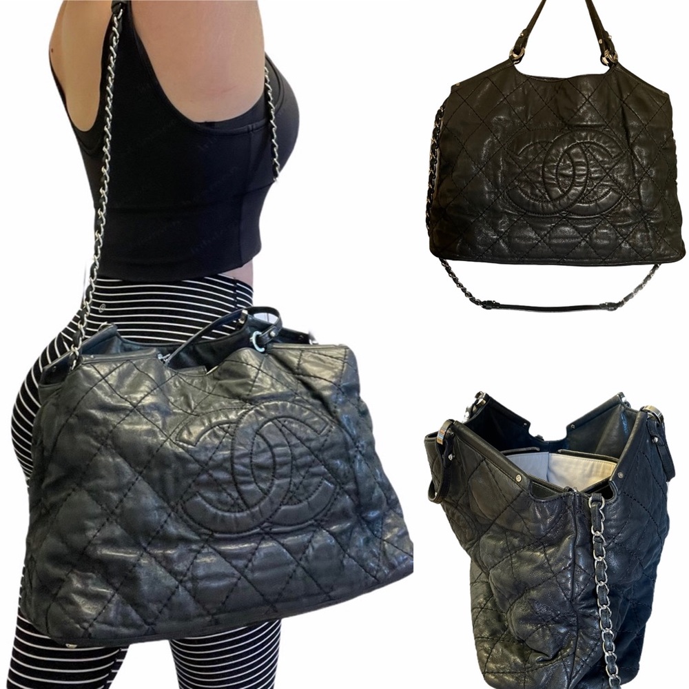 CHANEL Black Quilted Leather Tote